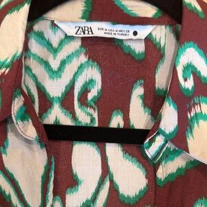 Zara boho lkat Print Tie-waste blouse -medium women’s